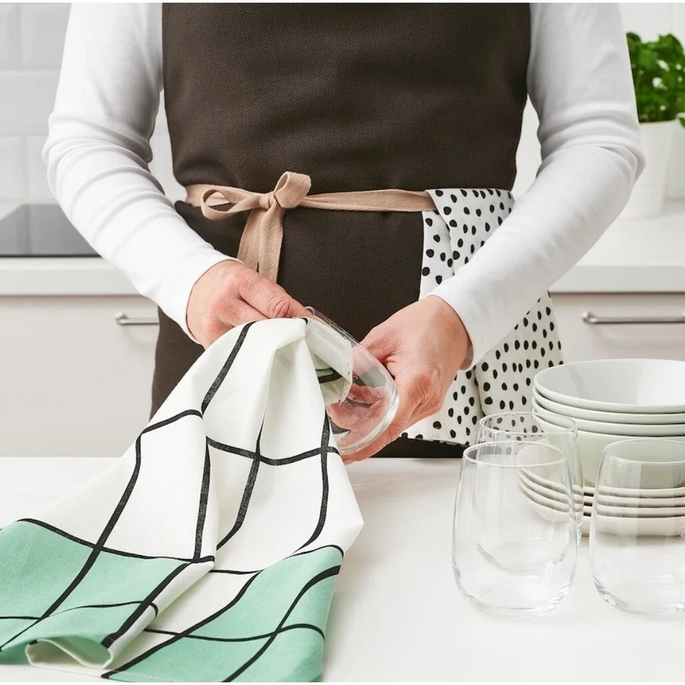 IKEA‎ RINNIG Dish towel, white/green/patterned Cotton 18x24